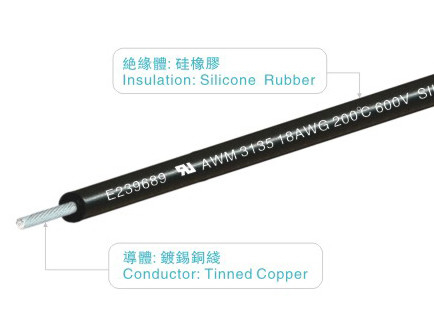UL758 μονωμένος Μαύρος καλωδίων AWM3135 18AWG 600V σιλικόνης ο λάστιχο